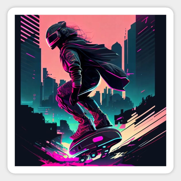 Futuristic Hoverboard Rider Magnet by entwithanaxe